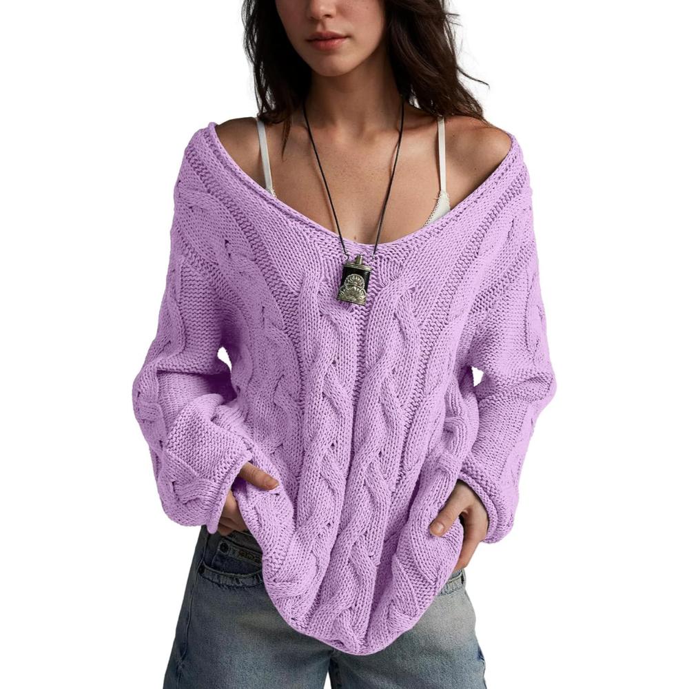 Oversized Cable Knit Pullover With Textured Design-My Comfy Blouse