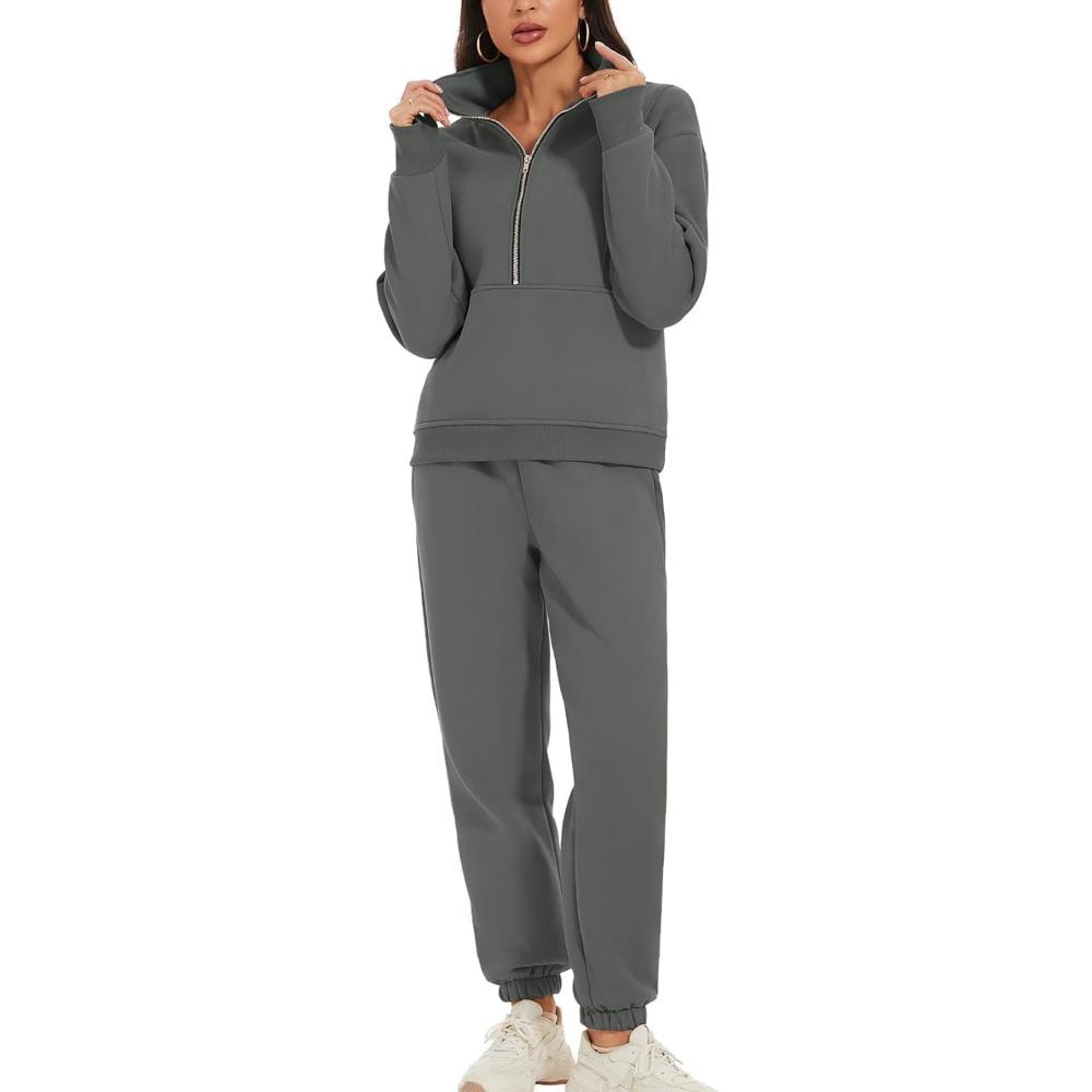 Zipper Top And Jogger Set-My Comfy Blouse