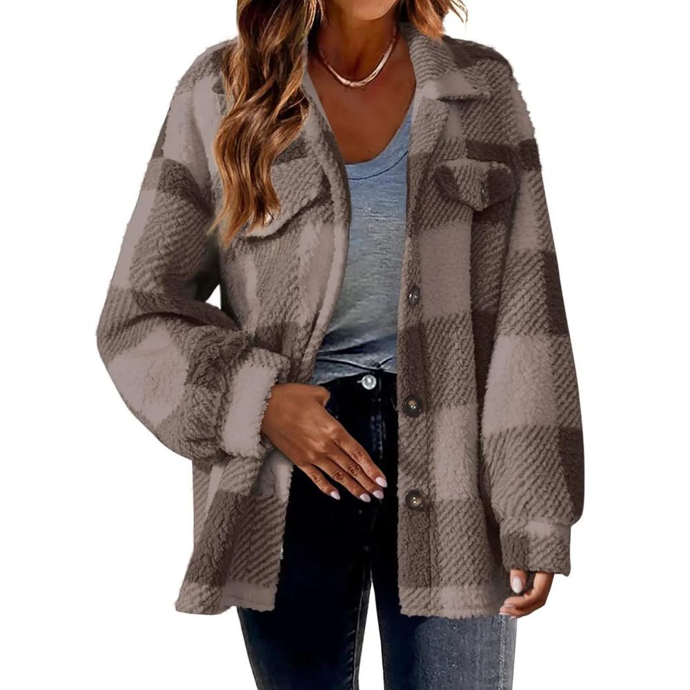 Button Up Plaid Coat With Pockets-My Comfy Blouse