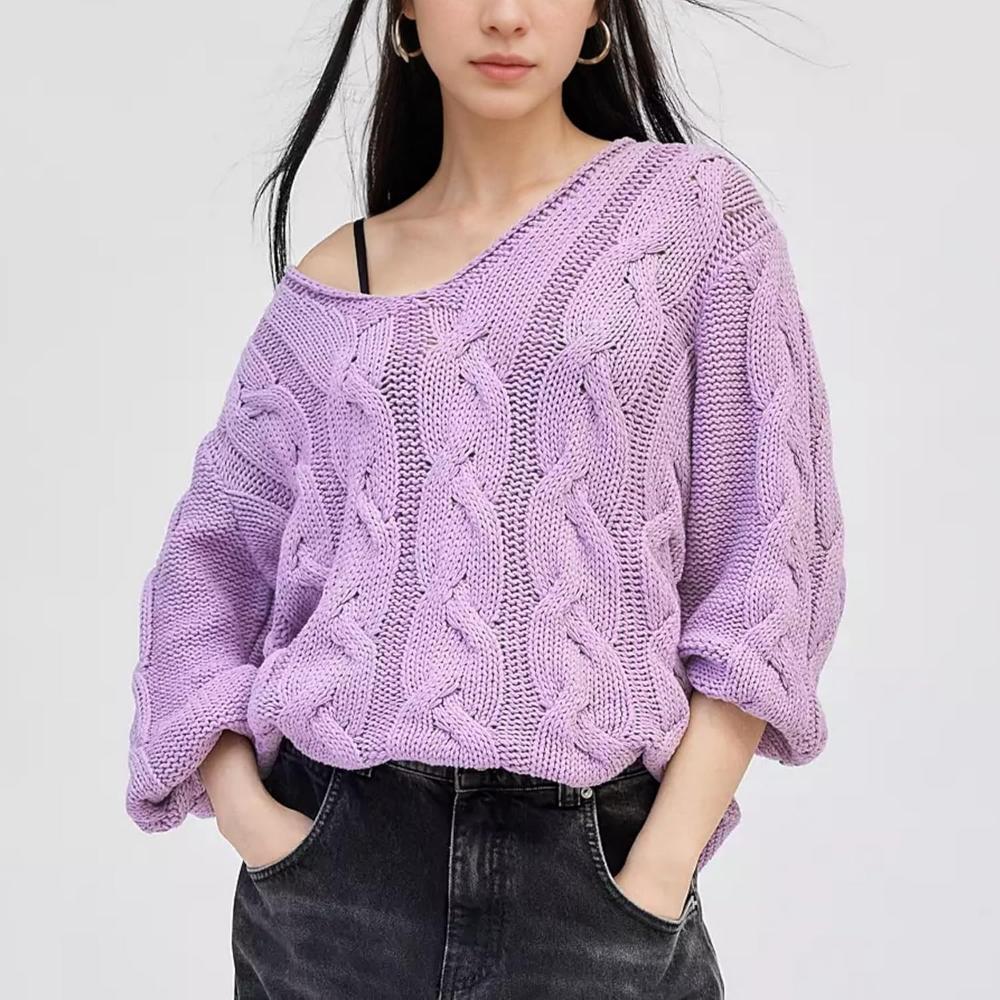 Oversized Cable Knit Pullover With Textured Design-My Comfy Blouse