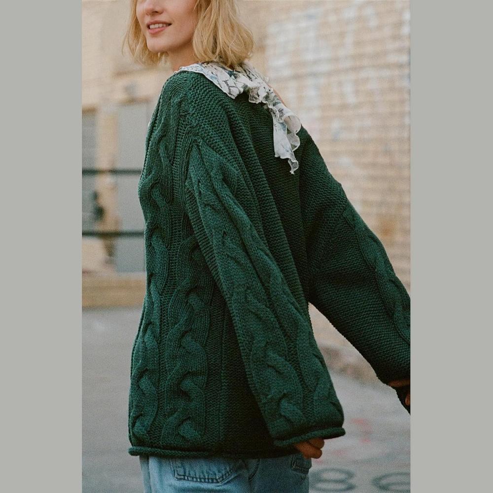 Oversized Cable Knit Pullover With Textured Design-My Comfy Blouse