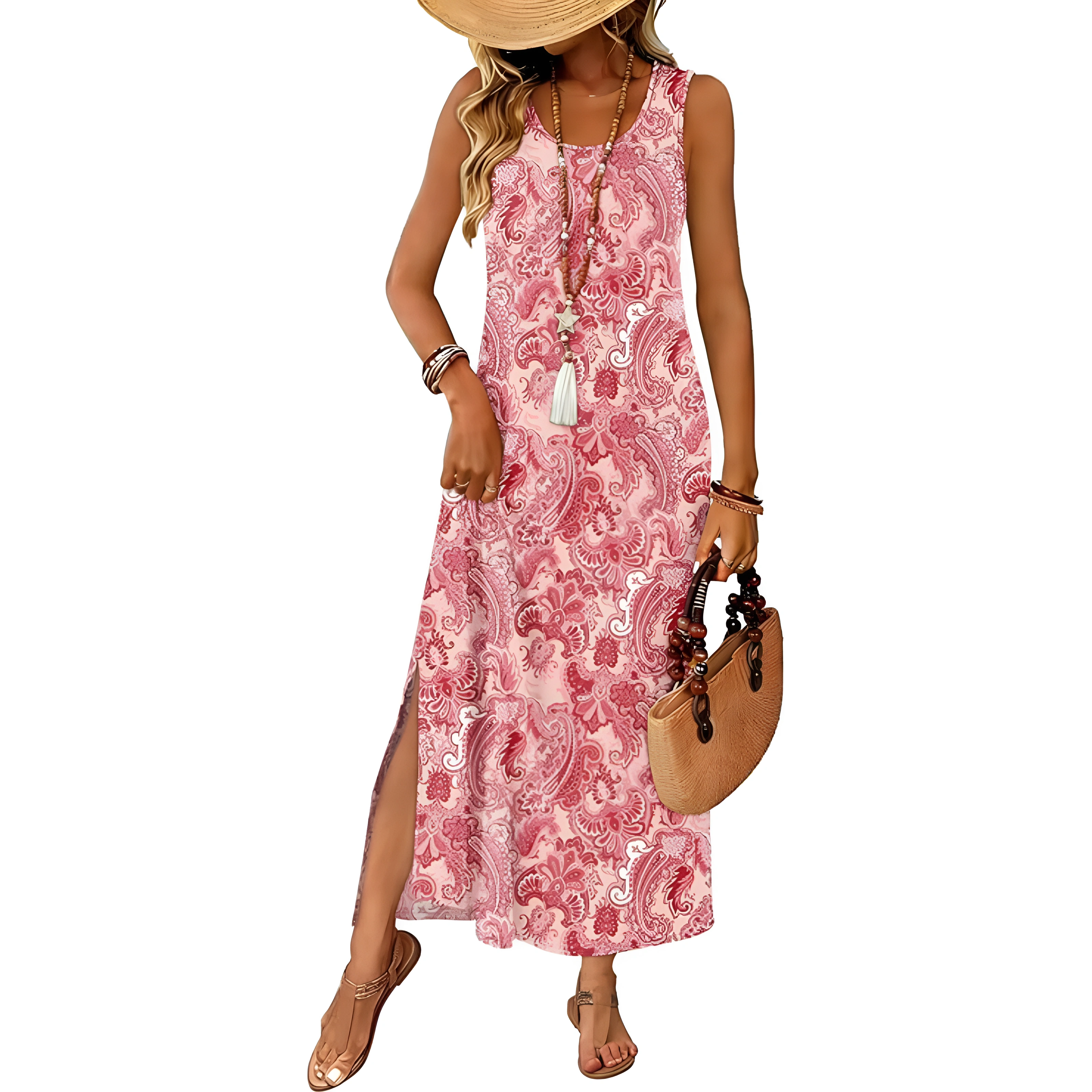 Sleeveless Maxi Beach Dress With Pockets For Women
