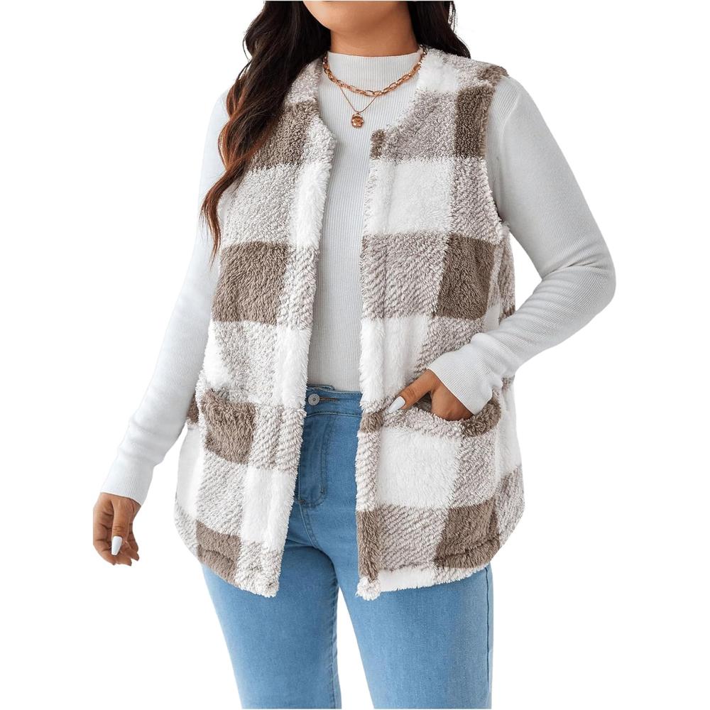 Plaid Sleeveless Open Front Jacket-My Comfy Blouse