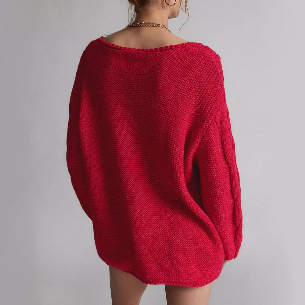 Oversized Cable Knit Pullover With Textured Design-My Comfy Blouse