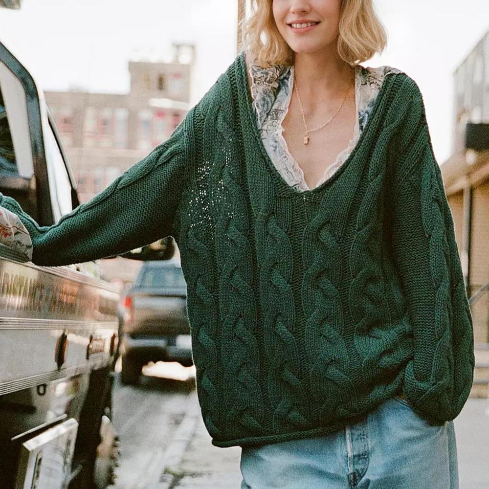 Oversized Cable Knit Pullover With Textured Design-My Comfy Blouse