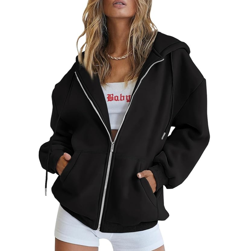 Womens Drawstring Zip Up Cute Hoodies Fall Jacket Oversized