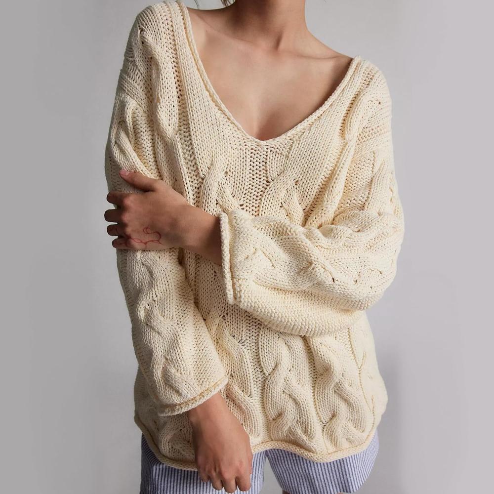 Oversized Cable Knit Pullover With Textured Design-My Comfy Blouse