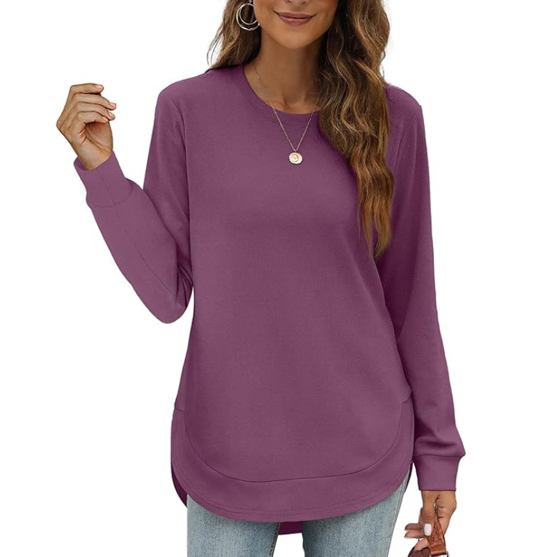 Sweatshirt Crewneck Long Sleeve Shirts High Low Tops Curved Hem For Womens