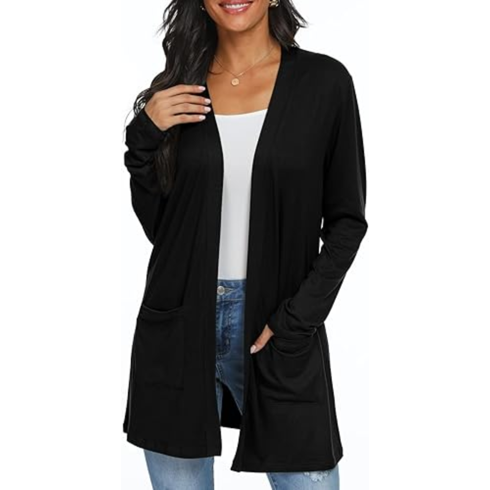 Womens Casual Lightweight with Pocketes Long Sleeve Open Front Cardigan