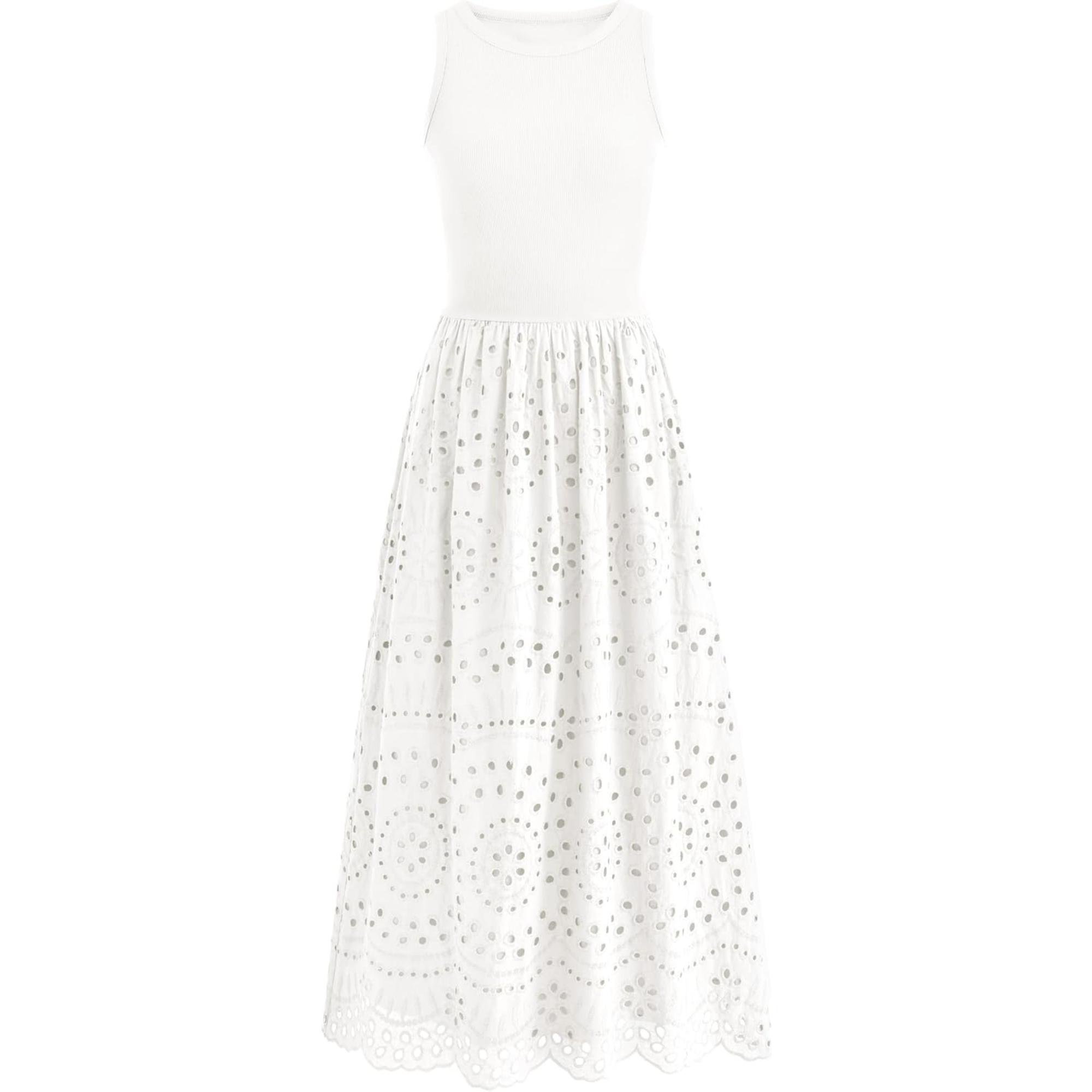 Sleeveless Eyelet Cotton Tank Maxi Dress with Pockets