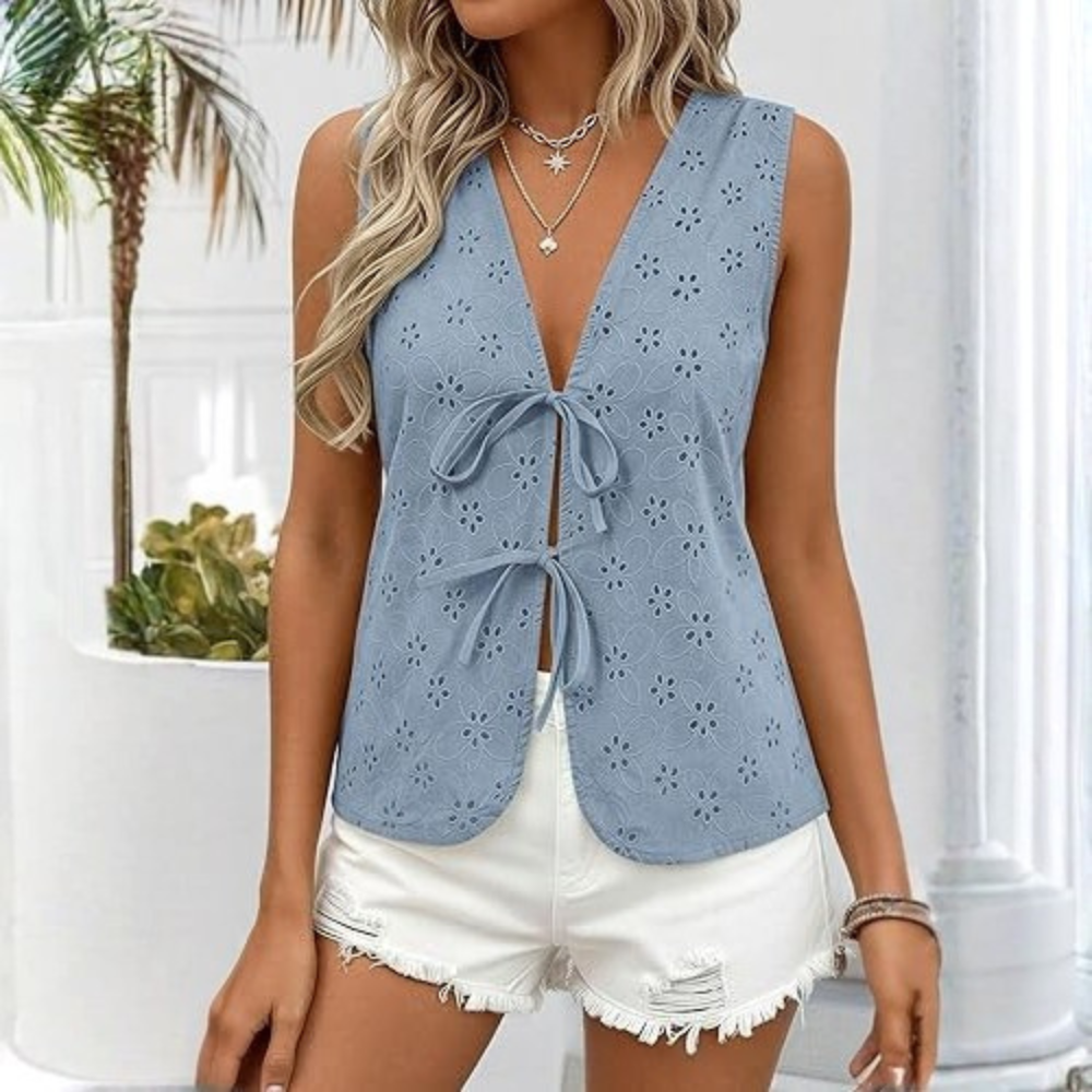 Casual Short Puff Sleeve Hollow Shirts For Women