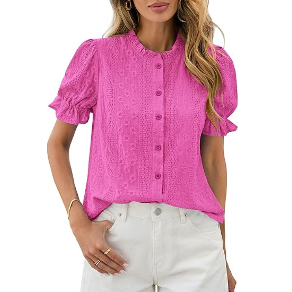 Sleeve Summer Spring Down Boho Embroidered With Button