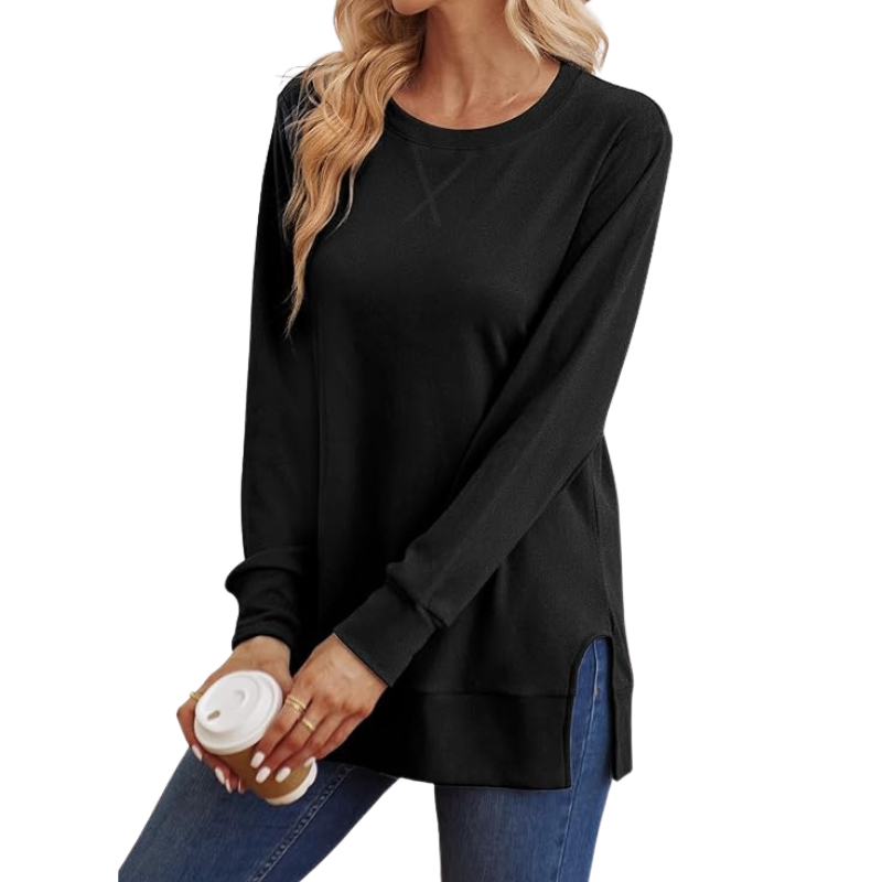 Side Split Long Sleeve Sweatshirt For Women