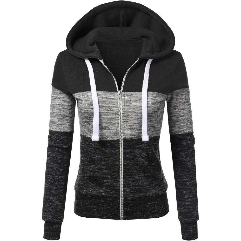 Zip Up Hooded Jacket With Contrast Stripes-My Comfy Blouse