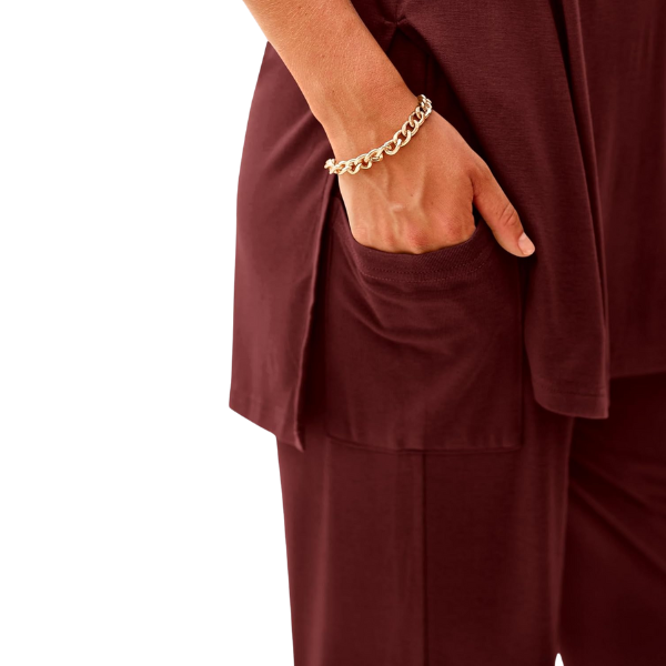 2 Piece Summer Lounge Set With Short Sleeve Top And Pants For Women