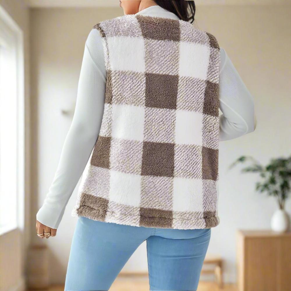 Plaid Sleeveless Open Front Jacket-My Comfy Blouse