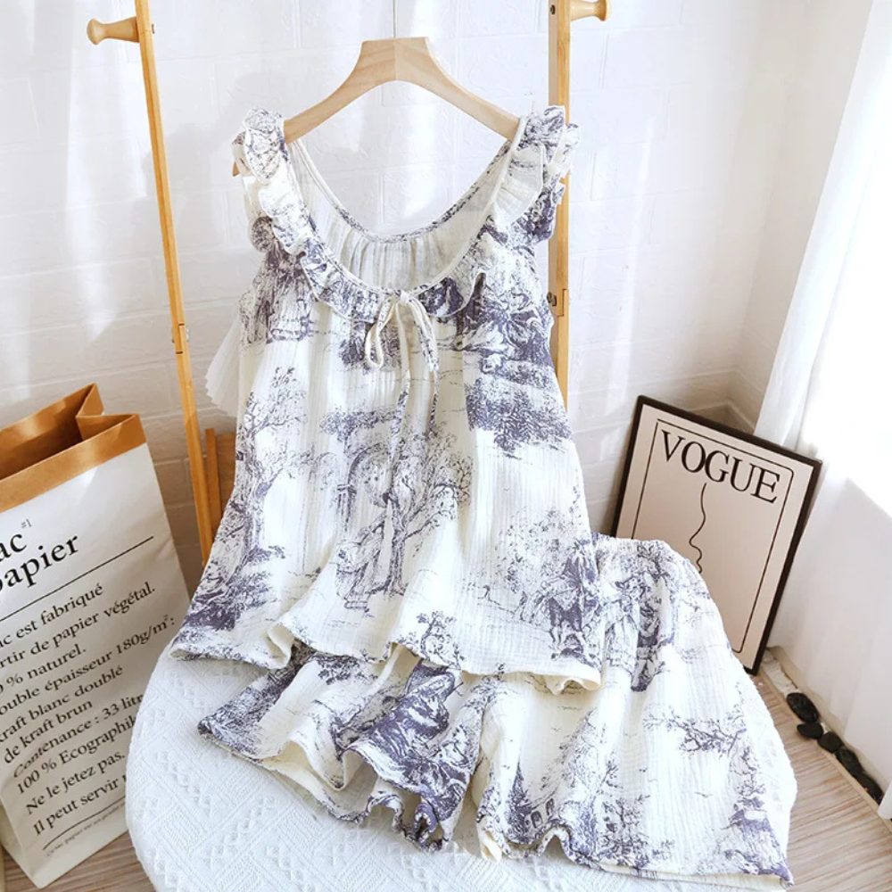 2 Piece Summer Loungewear Set With Floral Print And Loose Shorts For Women