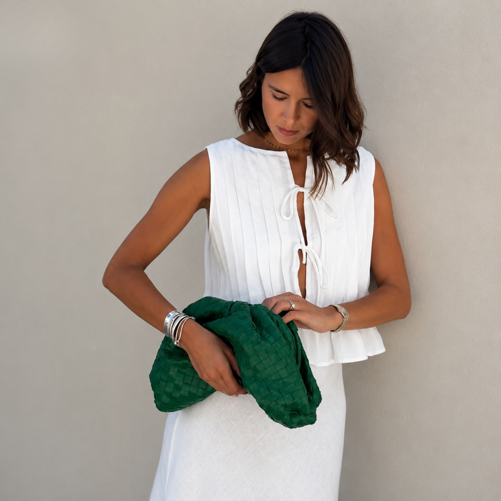 Sleeveless Lace Up Pleated Shirts With Long Skirt 2 Piece Outfit Set For Women