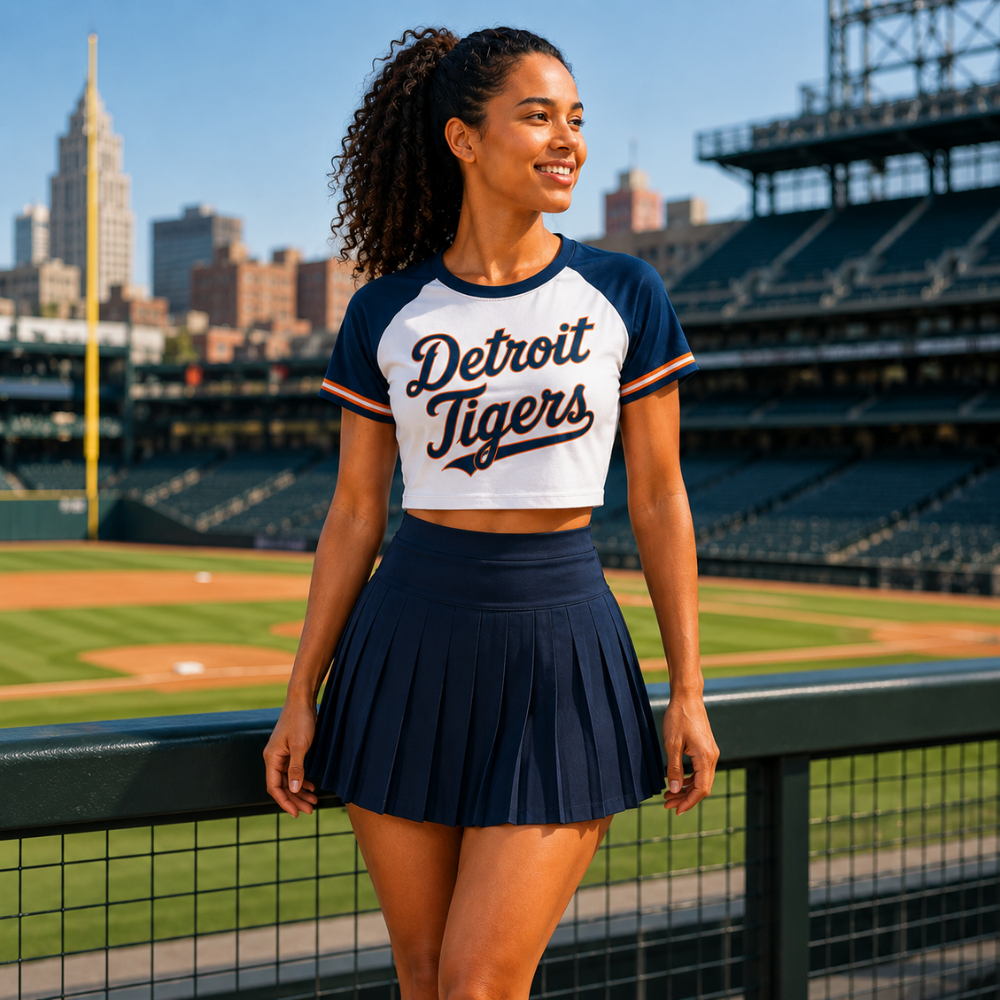 Detroit Tigers Baseball Team Printed Two Piece Top And Skirt Set For Women