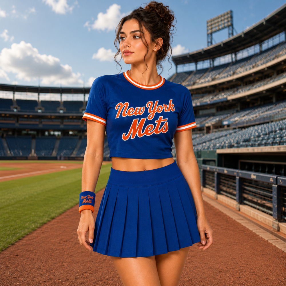 New York Mets Baseball Team Printed Two Piece Top And Skirt Set For Women