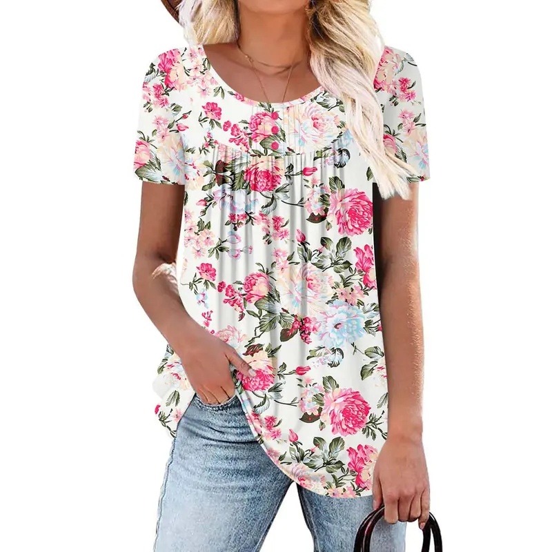 Casual Short Sleeve Loose Fit Tunic Top for Women