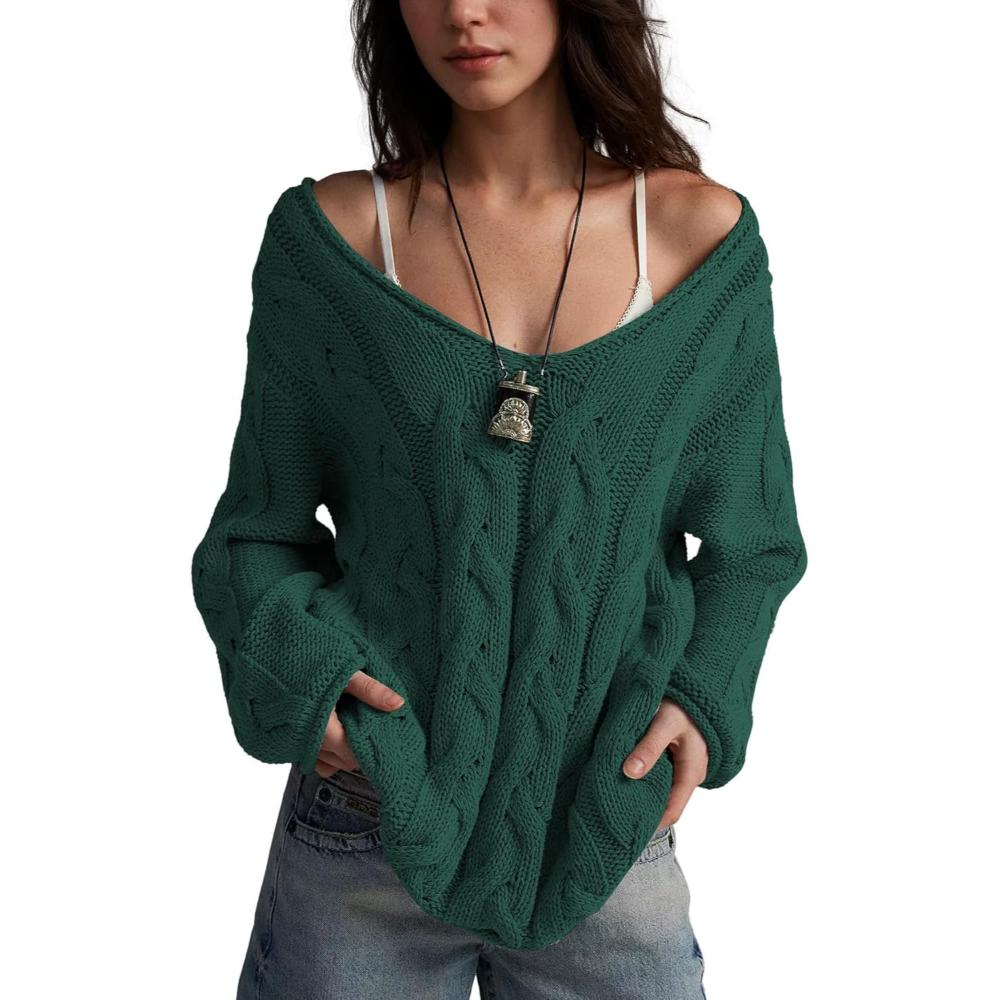 Oversized Cable Knit Pullover With Textured Design-My Comfy Blouse