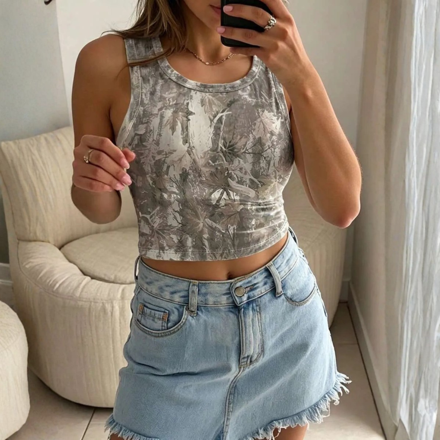 Casual Camouflage Printed Cropped Tank Top For Women