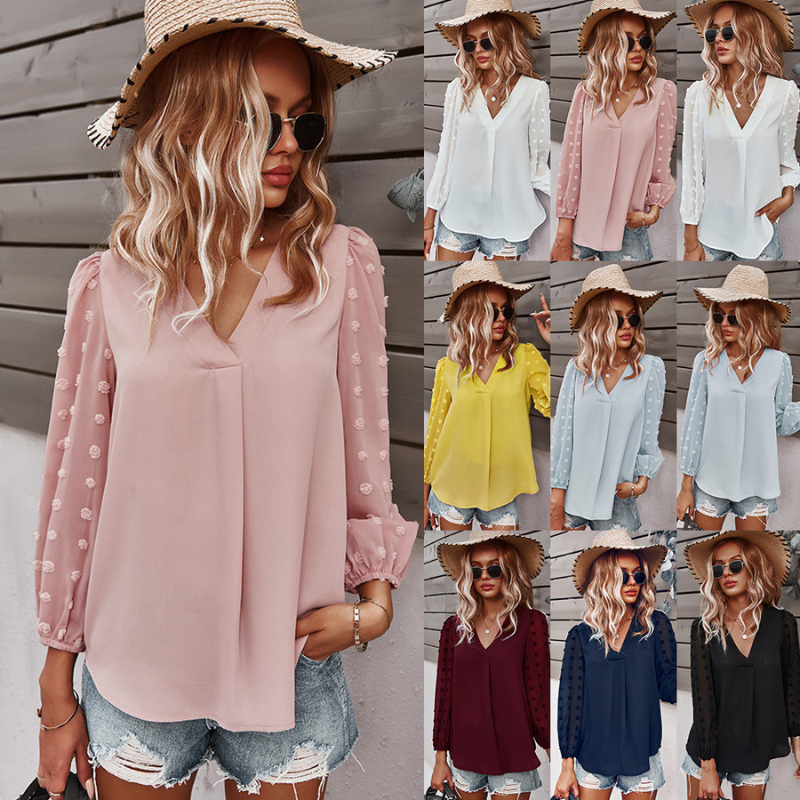 Textured Full Sleeves V-Neck Semi Formal Blouse-My Comfy Blouse