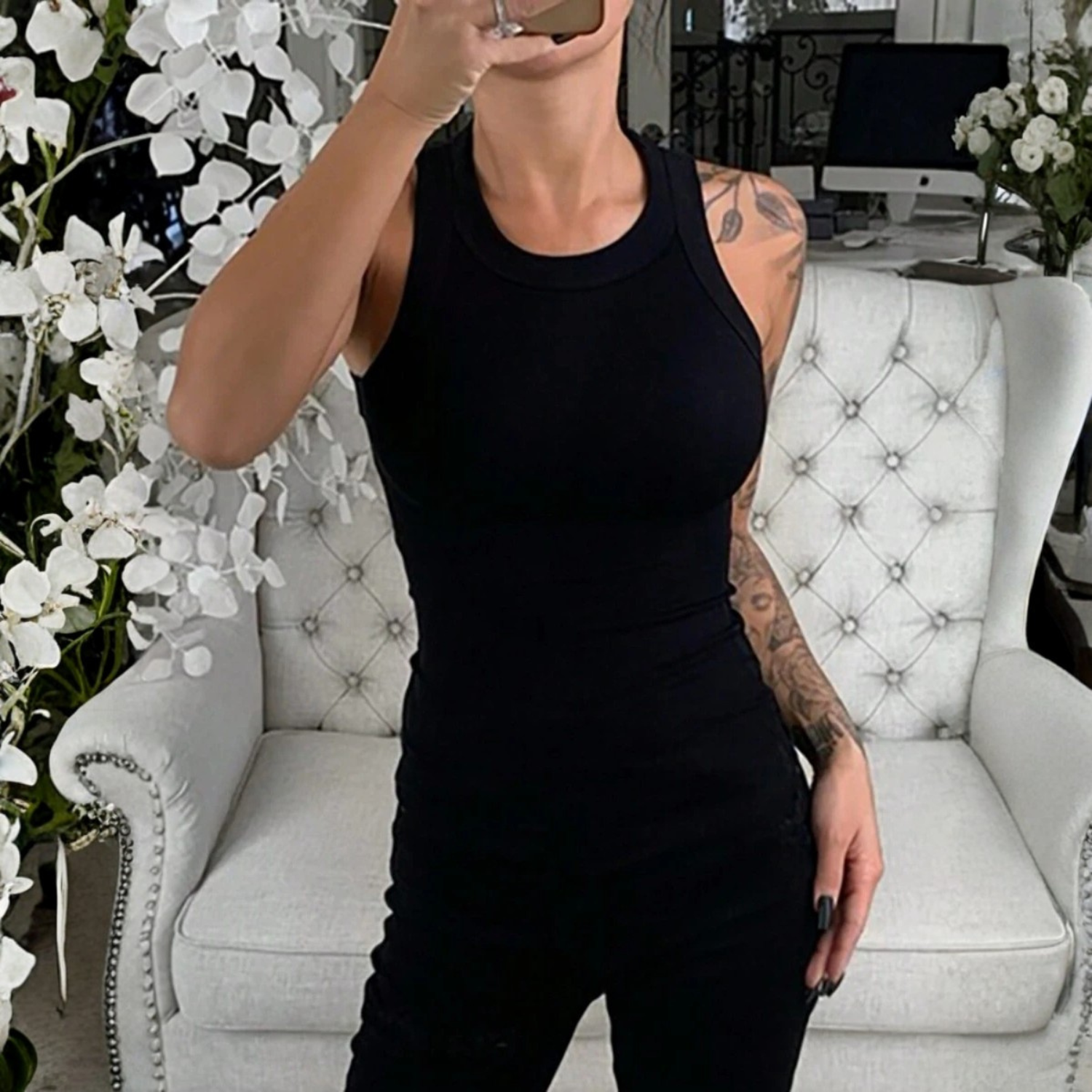 Casual Fitted Sleeveless Ribbed Knit Camisole Top For Women