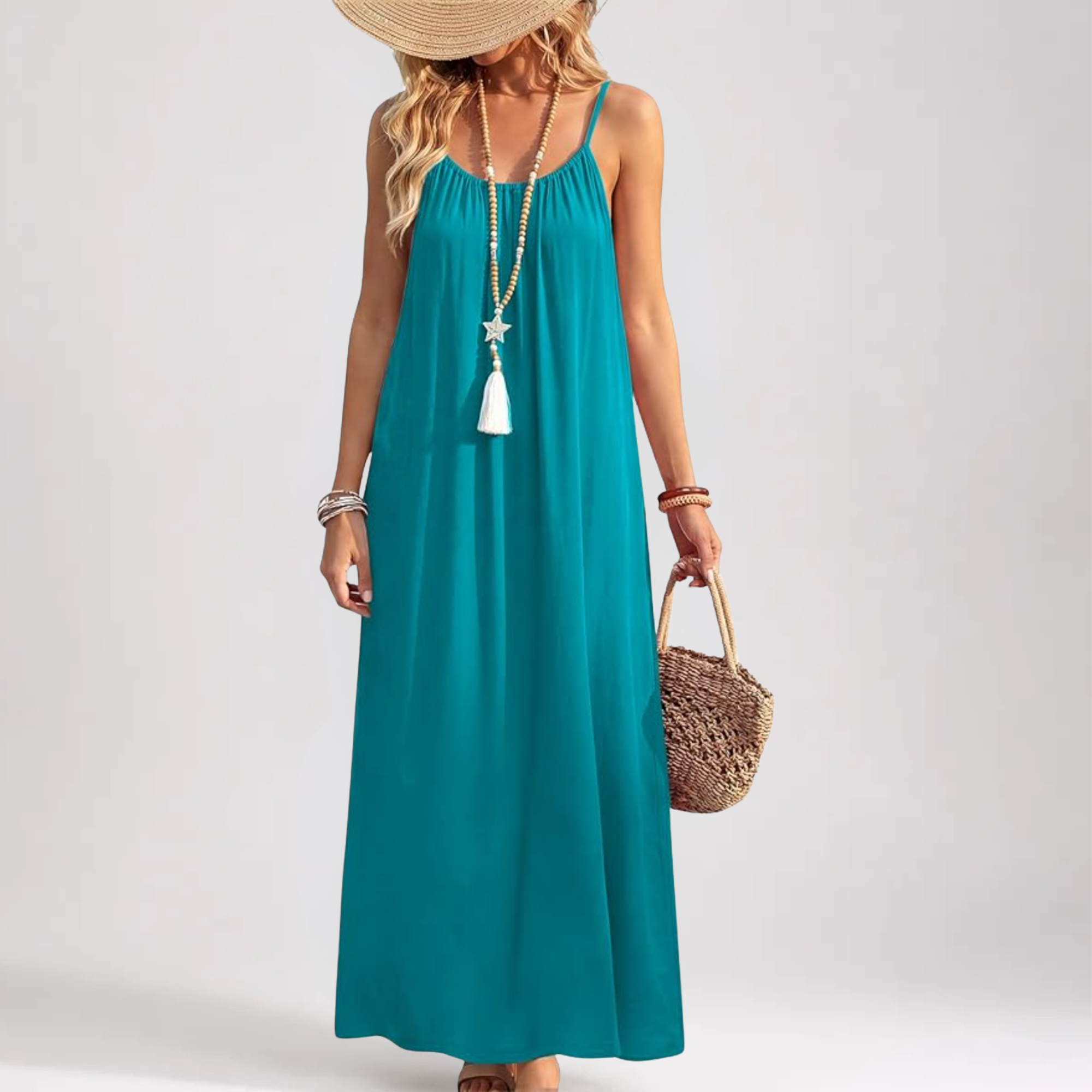 Backless Cami Maxi Sundress With Spaghetti Straps And Beach Style For Women
