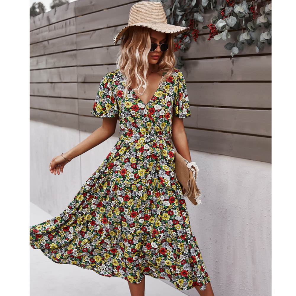 Women Floral Short Sleeve Printed Dress-My Comfy Blouse