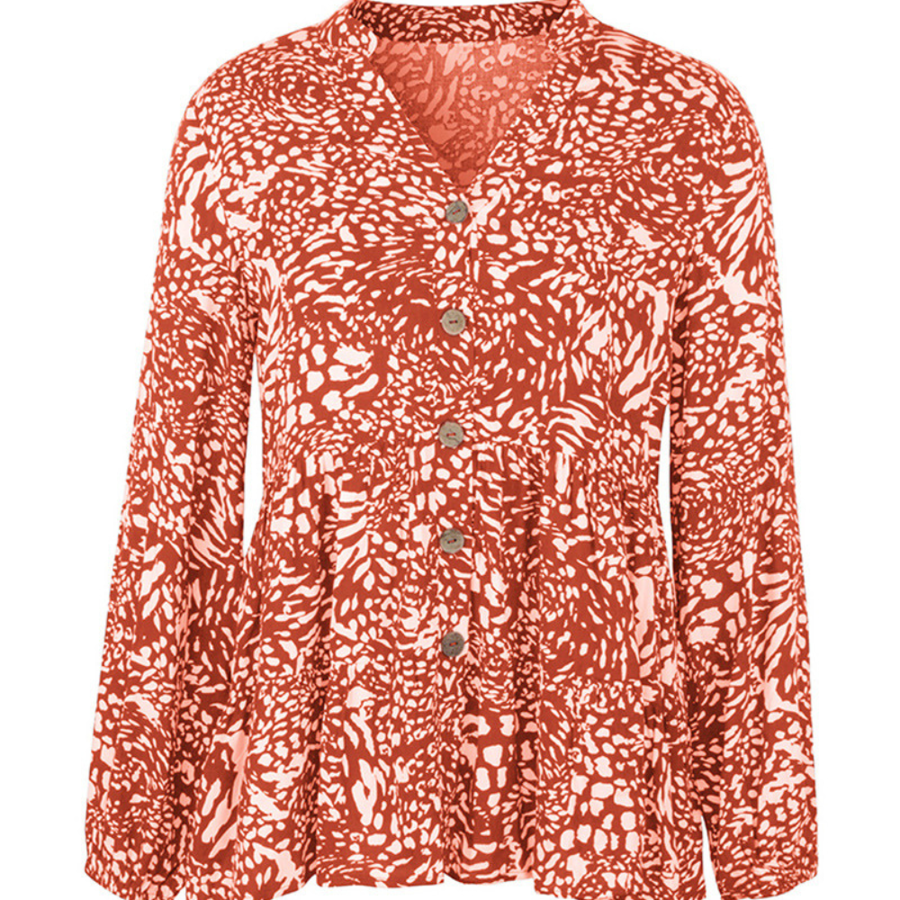 Abstract Pattern Flared Hem Full-Sleeves Shirt-My Comfy Blouse