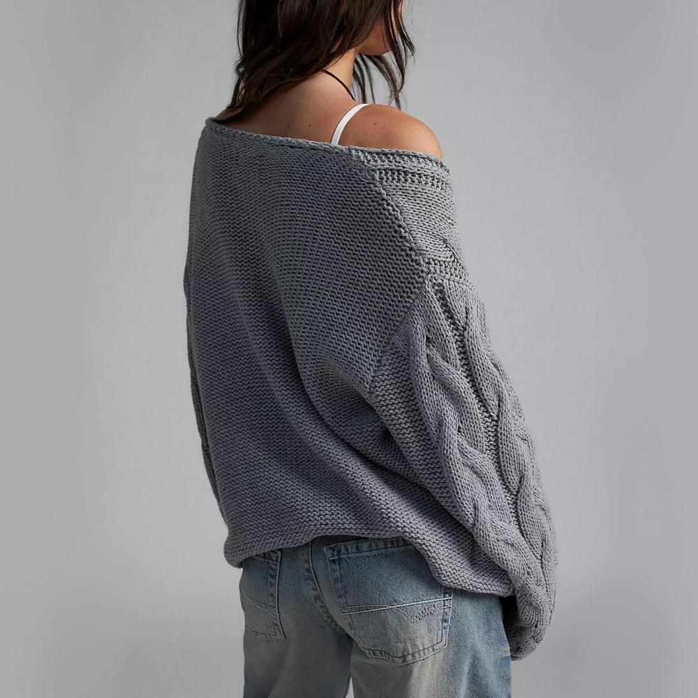 Oversized Cable Knit Pullover With Textured Design-My Comfy Blouse