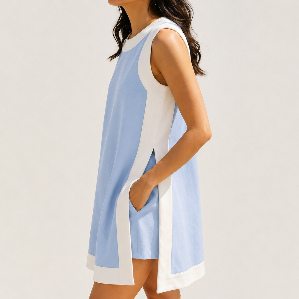 2 Piece Casual Color Block Shorts Set With Pockets For Women