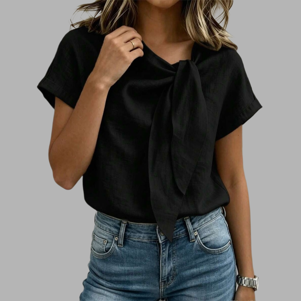 Bamboo Knot Tie Front Vacation Shirt For Women