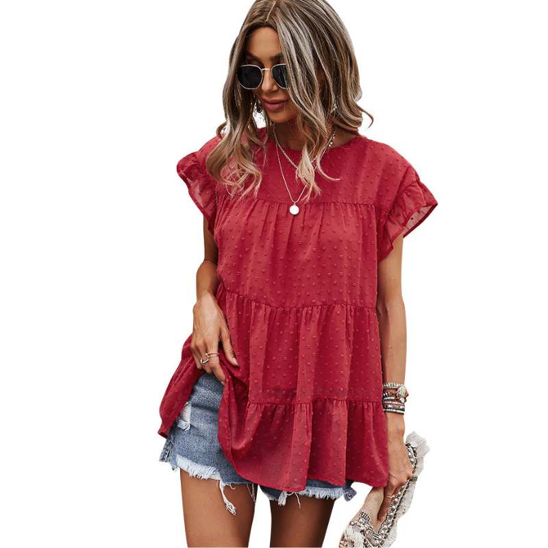 Multi Layered Frilled Short Sleeve Blouse-My Comfy Blouse