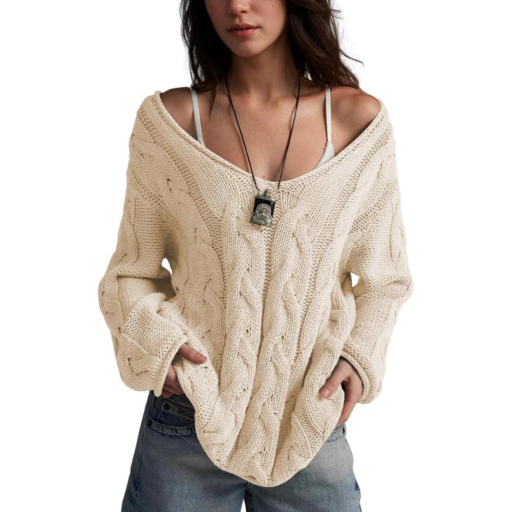 Oversized Cable Knit Pullover With Textured Design-My Comfy Blouse