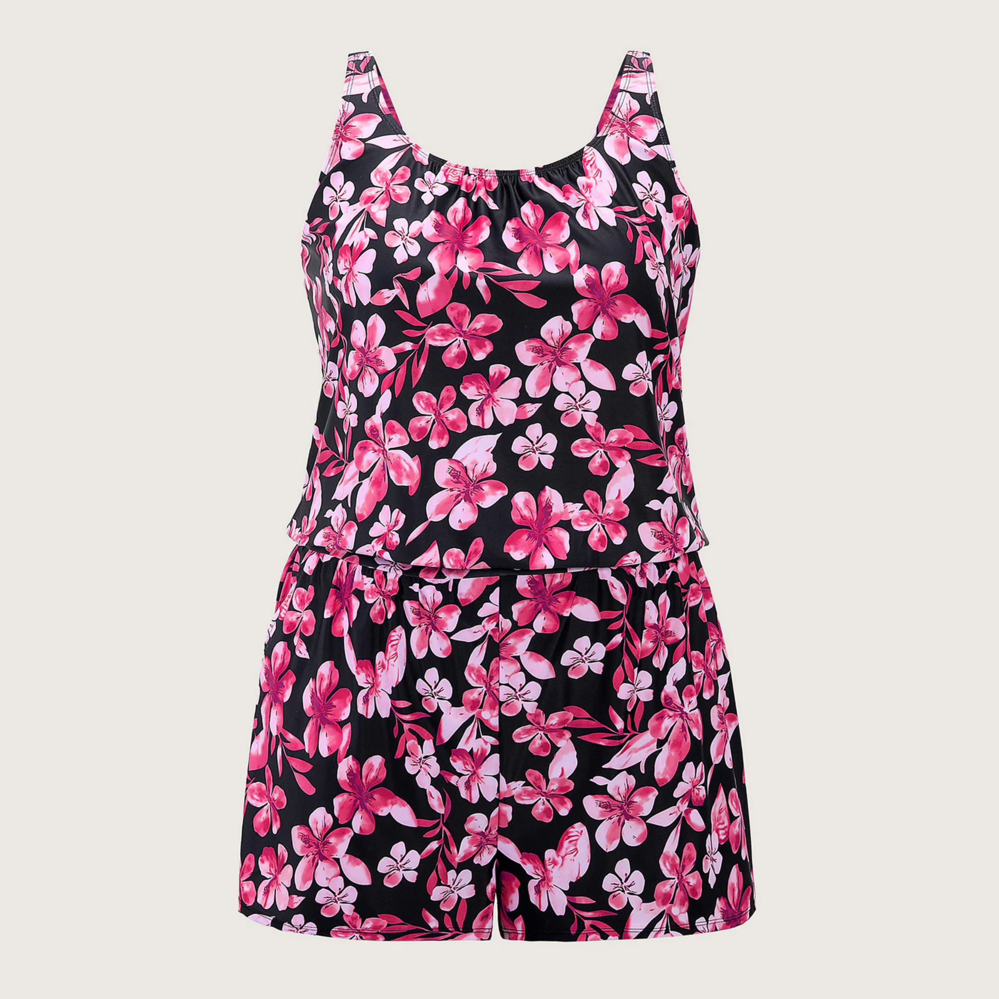 Tropical Flower Print Pockets One-Piece Swimsuit