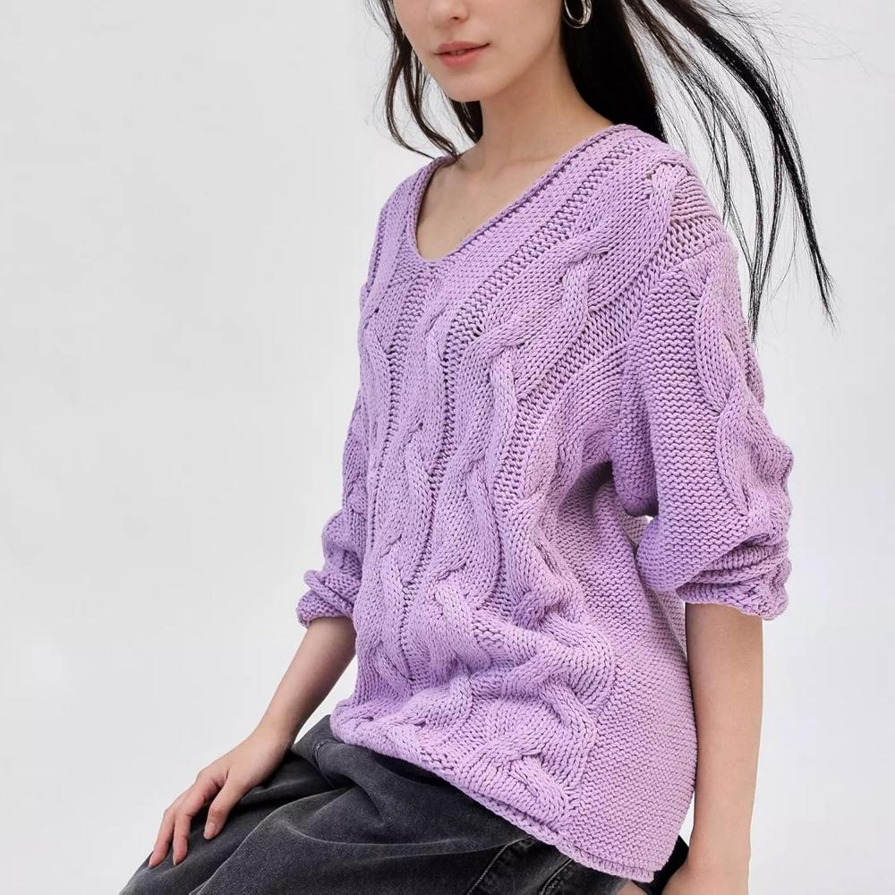 Oversized Cable Knit Pullover With Textured Design-My Comfy Blouse