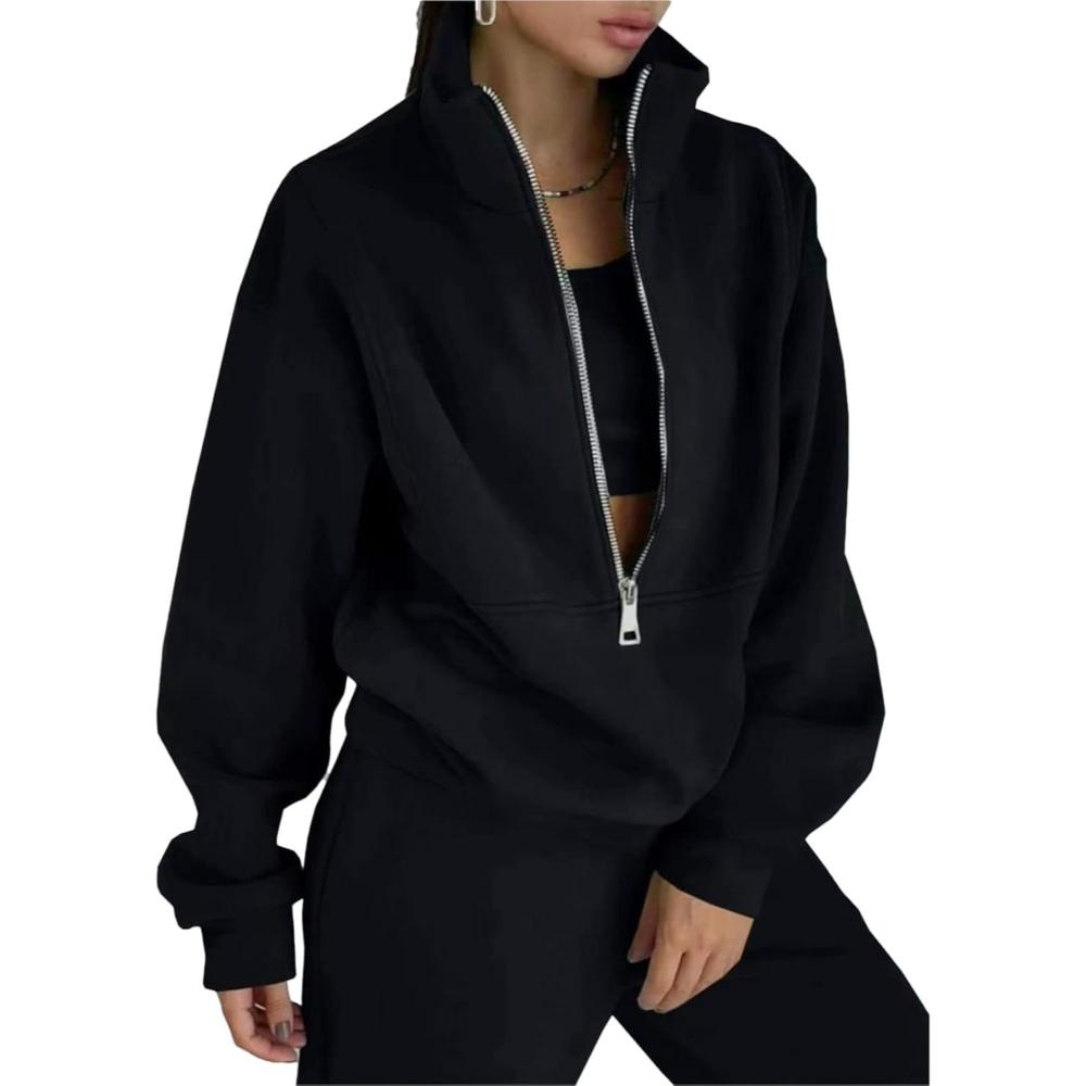 Zipper Top And Jogger Set-My Comfy Blouse