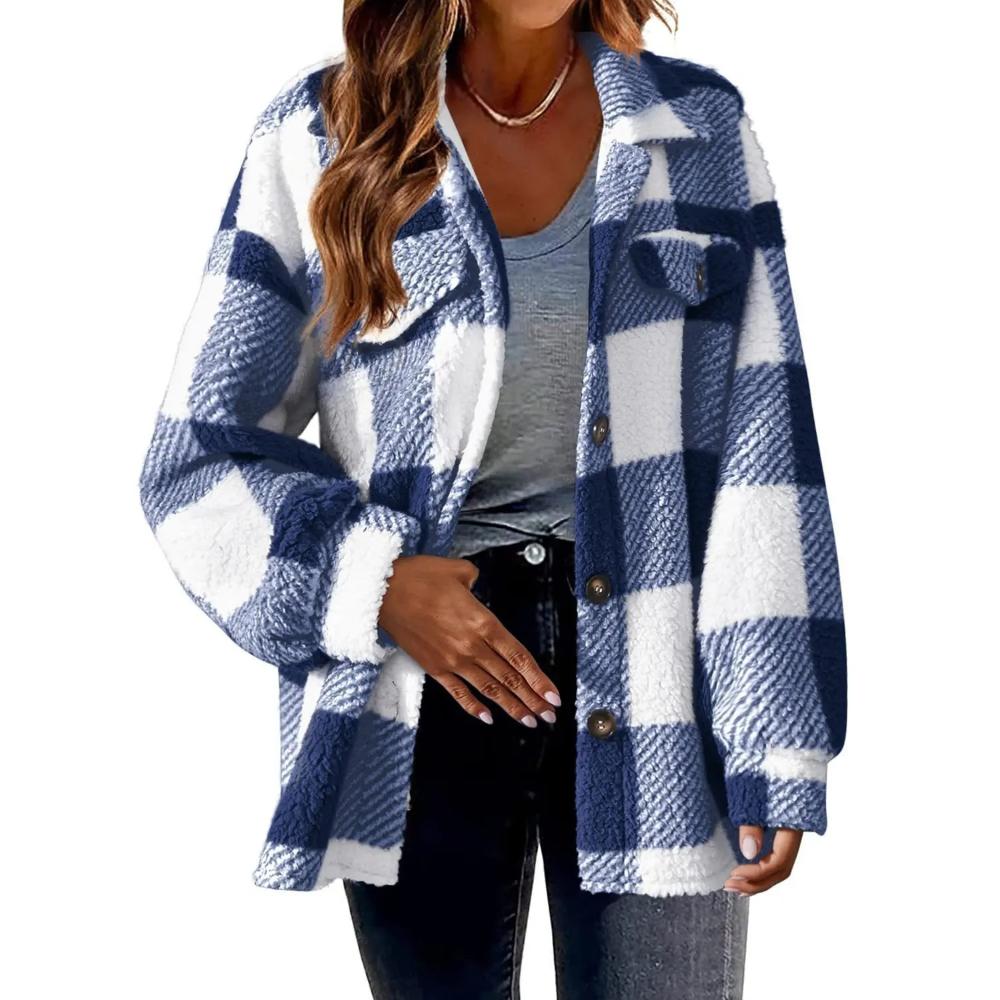 Button Up Plaid Coat With Pockets-My Comfy Blouse