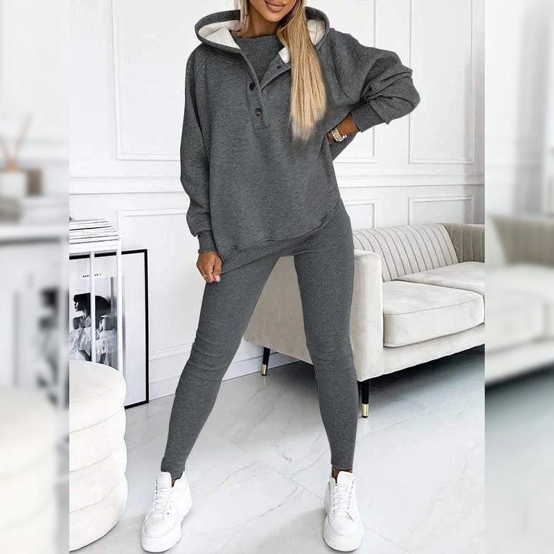 Casual Snap Buttoned Hoodie And Legging Three Piece Set-My Comfy Blouse