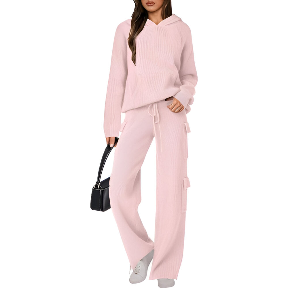 Casual Knit Hooded Top And Pants Set-My Comfy Blouse