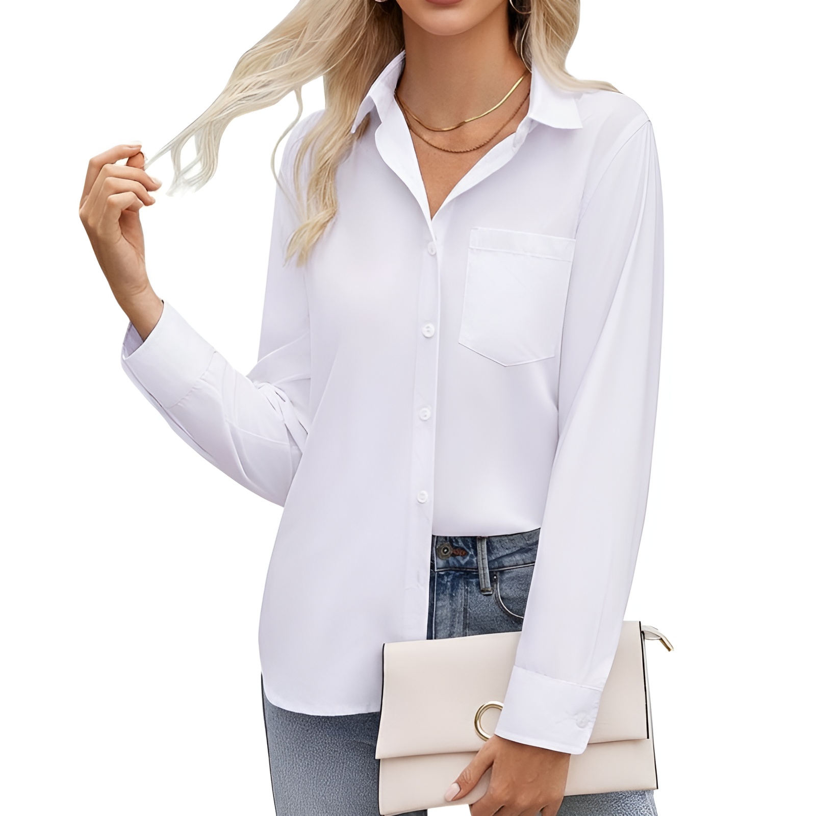 Long Sleeve Button Down Shirt With Pocket For Women-My Comfy Blouse