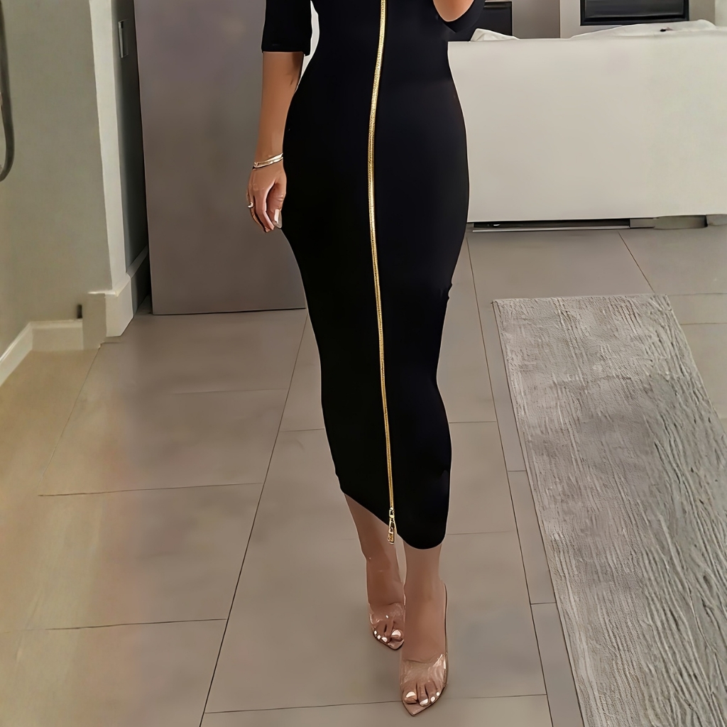 Zipper Front Midi Knit Cardigan Dress