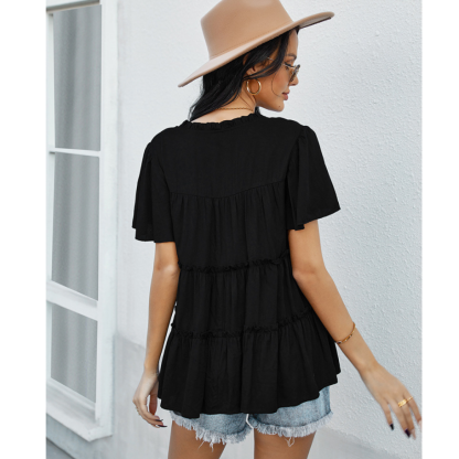 Frill Trim Tassel Tie Flutter Sleeve Top-My Comfy Blouse