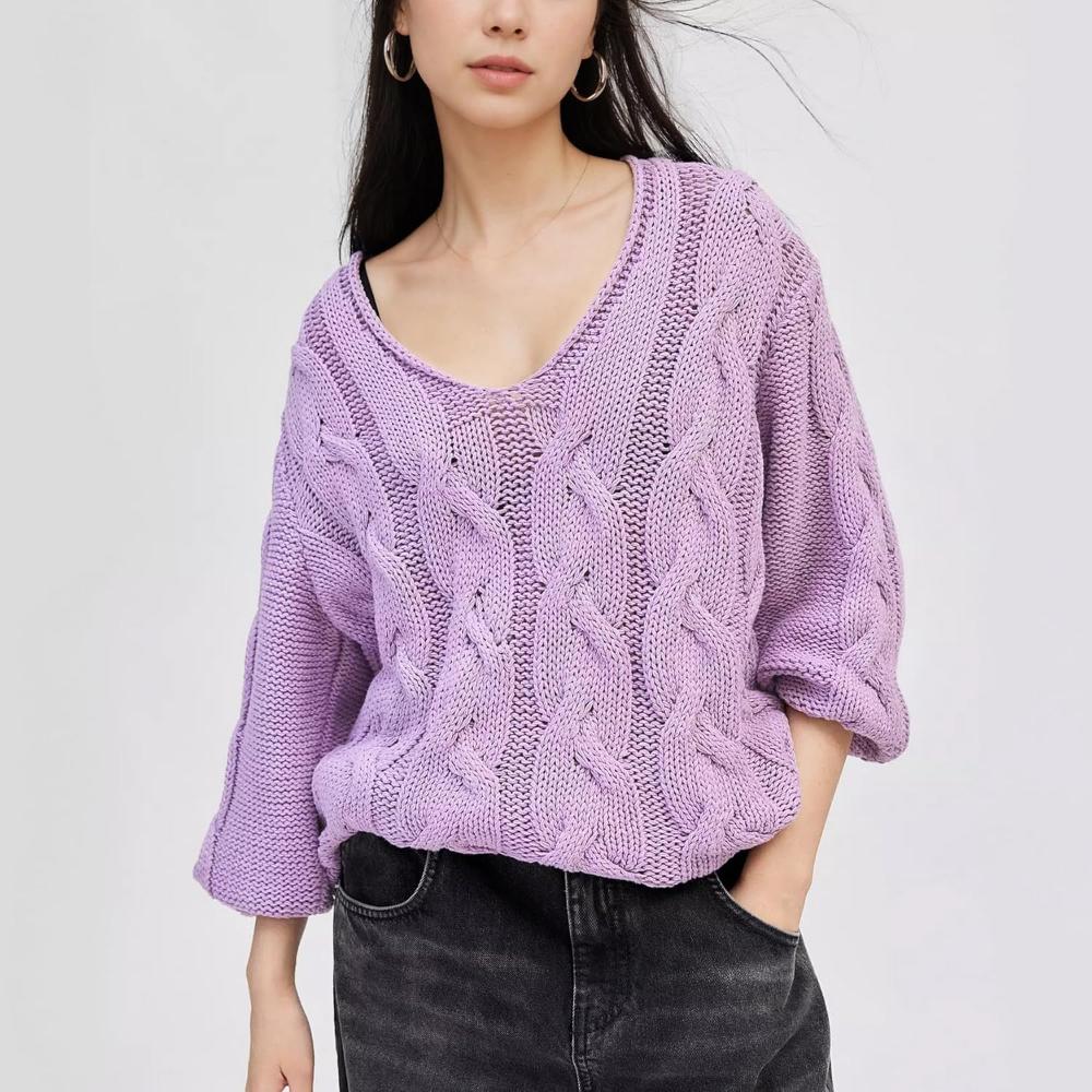 Oversized Cable Knit Pullover With Textured Design-My Comfy Blouse