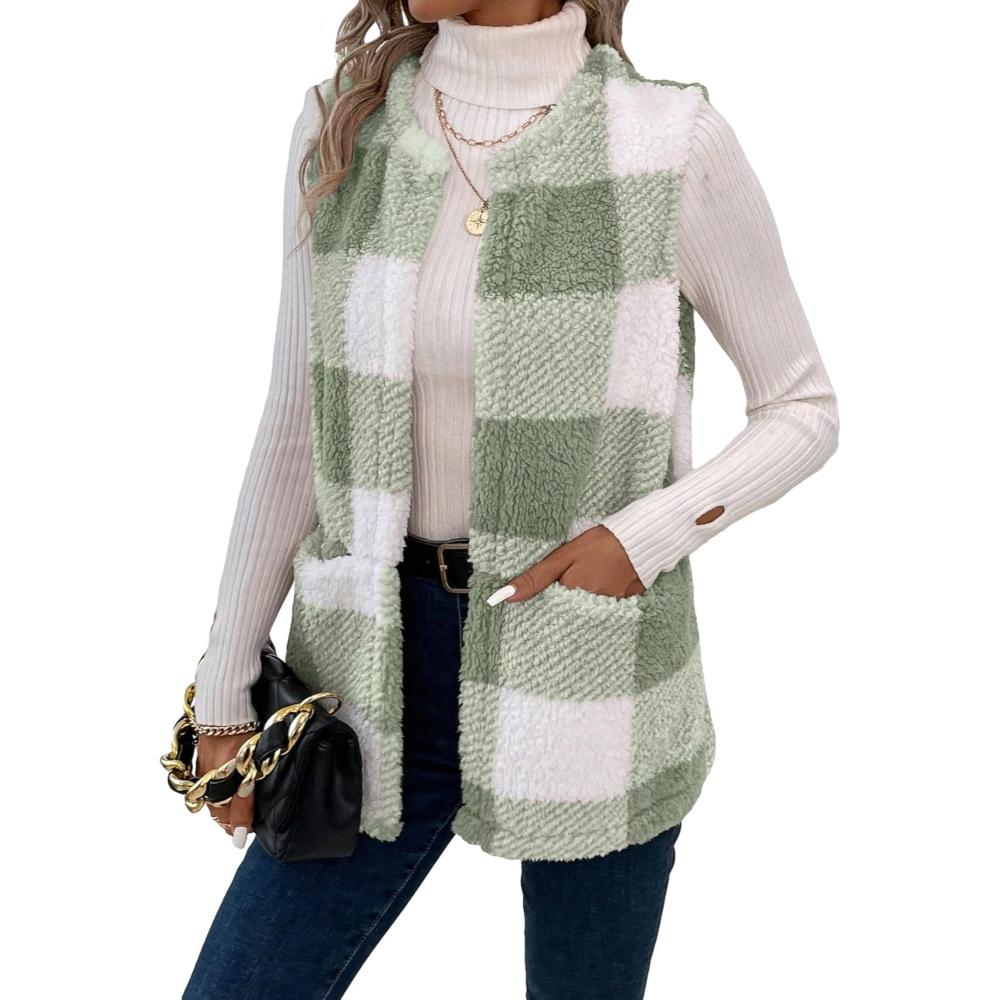 Plaid Sleeveless Open Front Jacket-My Comfy Blouse