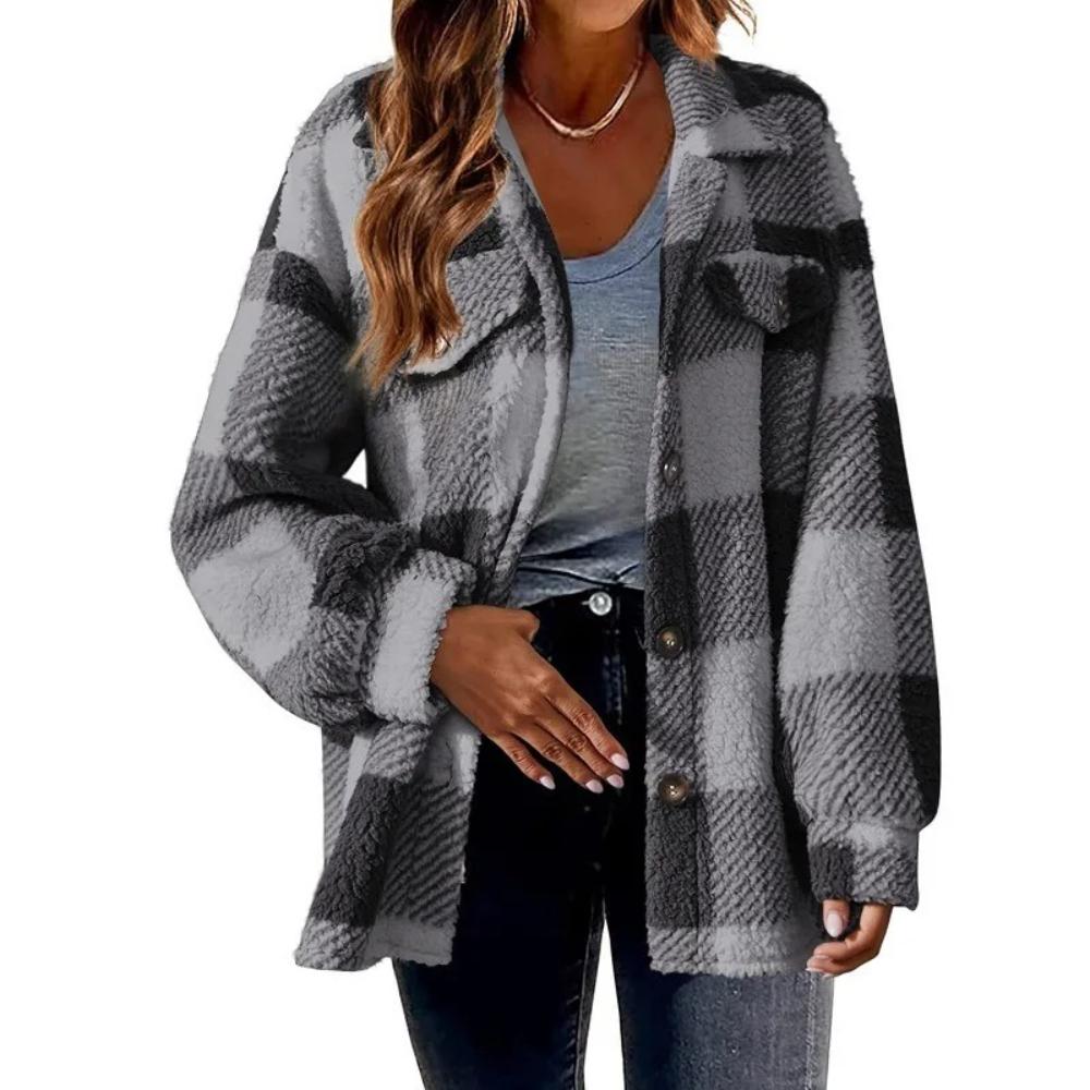 Button Up Plaid Coat With Pockets-My Comfy Blouse
