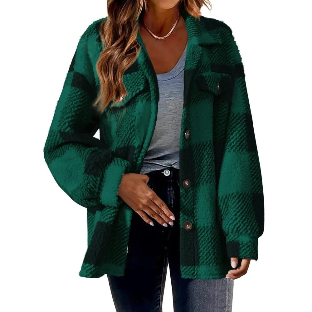 Button Up Plaid Coat With Pockets-My Comfy Blouse